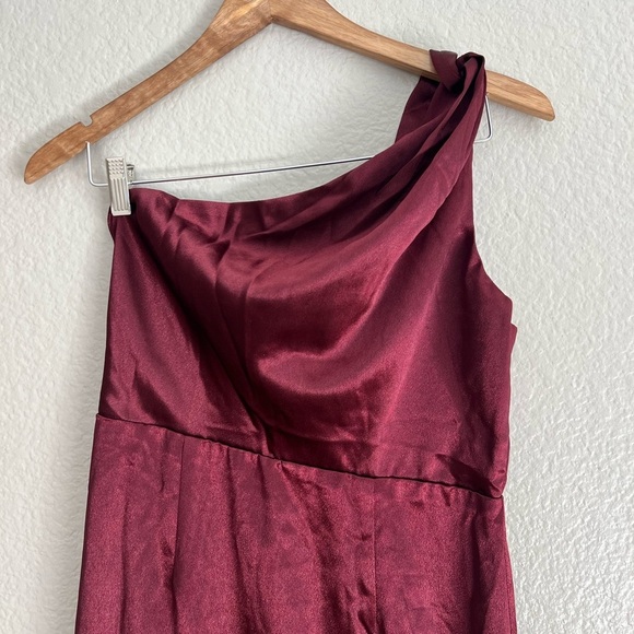 On the Guest List Burgundy Satin One-Shoulder Maxi Dress - Picture 5 of 9